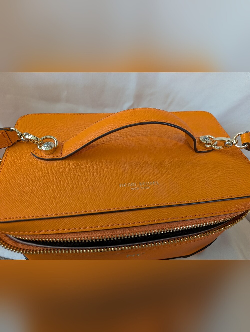 Henri Bendel Orange and Taupe Cosmetic Organizer with Striped Elastic - Picture 2 of 7